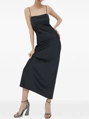 Abercrombie & Fitch Black Slip Maxi Dress with Spaghetti Straps